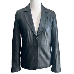 Madison Studio Women’s Black Leather Jacket Blazer with Stitching Size M